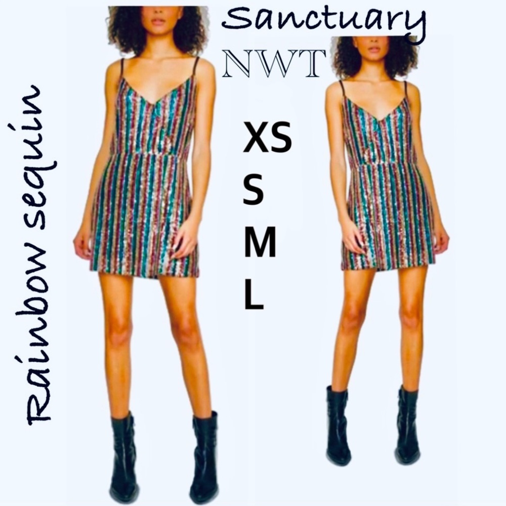 Sanctuary multicolosequin striped embellished multi cocktail dress XXS FITS XS/S